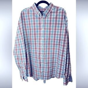 MIX&NY XXL Button-Down Plaid Stretch Shirt Red Blue White